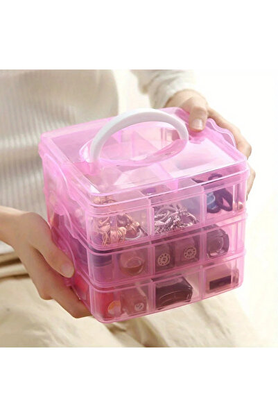 Choice صندوق تخزين شفاف وردي اللون مكون من 3 طبقات و18 حجرة، صندوق تخزين للمج...