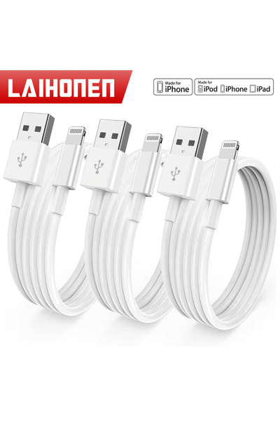 Choice 3 متر 3 قطع أبيض 3 قطع قطعة واحدة لكابل شاحن iPhone كابل بيانات Lightn...
