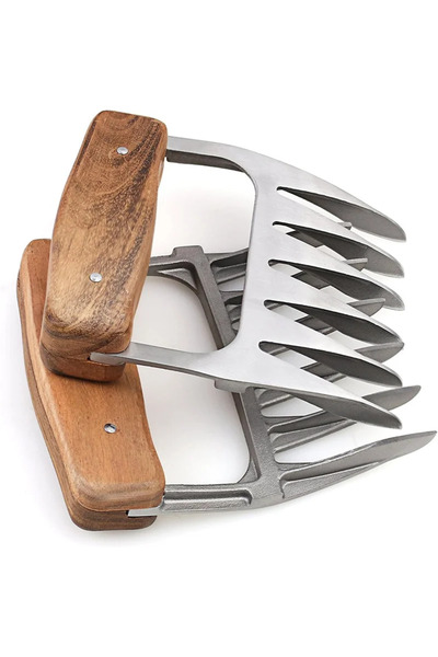 Choice 2 قطعة من مخالب تقطيع اللحوم المعدنية، شوكة لحم من الفولاذ المقاوم للصدأ 18/8 مع مقبض خشبي للتقطيع، بولي يوريثين