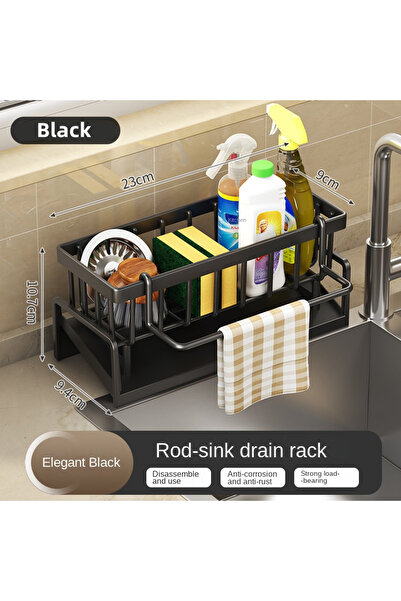 Choice منظم رف تصريف حوض المطبخ الأسود البلاستيكي، رف تصريف ذاتي، حامل إسفنجة...