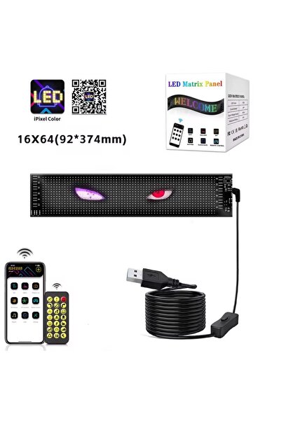 Choice لوحة مصفوفة LED ذكية 16 × 64 LED، قابلة للتمرير، ساطعة، إعلانية، USB 5...