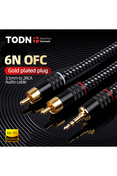 Choice كابل صوت TODN HIFI بطول متر واحد، موصل OFC 6N، 3.5 ملم إلى 2RCA، قابس ...
