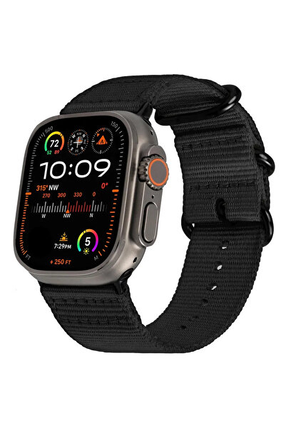 CAOWTAN حزام مضفر من النايلون الأسود مقاس 42 مم و44 مم و45 مم و49 مم لساعة Ap...