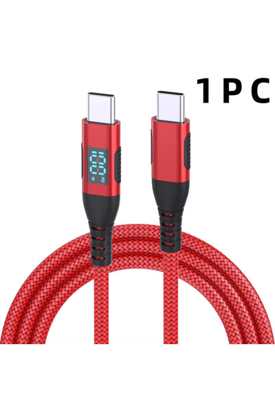 Choice كابل بيانات شحن سريع من النوع C إلى النوع C بطول 1 متر وشاشة عرض طاقة حمراء 100 وات، مصنوع من النايلون المضفر عالي الجودة 480