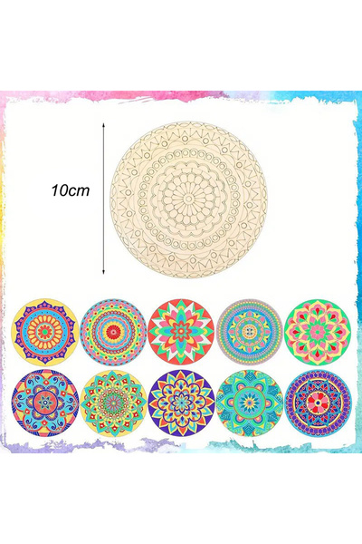 Choice 10 قطع من لوحات ماندالا الخشبية، 10 قطع خشبية غير مكتملة مع مجموعة أدو...