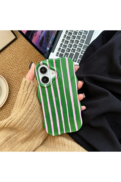 Choice جراب هاتف 2 في 1 من TPU PC لهاتف iPhone 15 باللون الأخضر الأنيق بخطوط ...