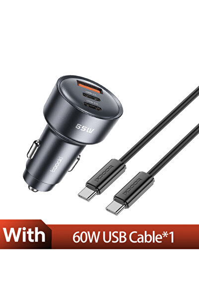 Toocki كابل رمادي فضي 65 وات شاحن سيارة USB C 3 منافذ شحن سريع من النوع C PPS PD3.0 QC شاحن هاتف السيارة