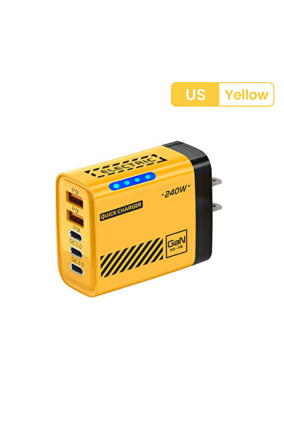 Choice KO-76 Yellow US 5 Ports Fast Charger Type C Quick Charge 3.0 USB C Wal...