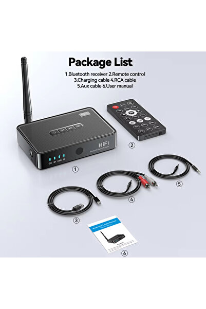 Kebidumei black NFC Bluetooth 5.4 Audio Receiver 3.5mm AUX/RCA/USB U-Disk/TF 6.5MM Microphone Karaoke Music Wi