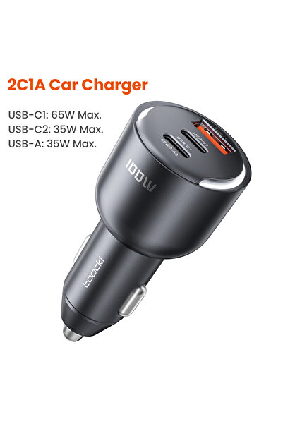 Toocki شاحن سيارة USB C باللون الرمادي الفضي 100 وات من النوع C شحن سريع PPS ...