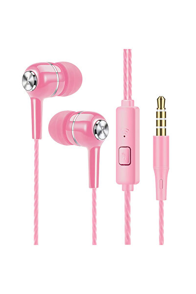 Choice سماعات أذن سلكية مقاس 3.5 ملم باللون الوردي مع ميكروفون وسماعات أذن ست...