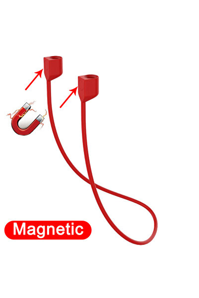 Choice كابل حامل سماعة أذن من السيليكون المغناطيسي المضاد للضياع باللون الأحمر من أجل AirPods 3 Pro 1 2 Bluetooth اللاسلكية