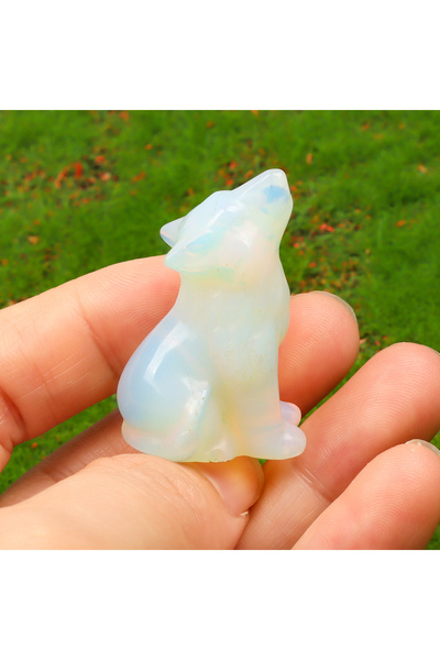 Choice أوباليت أحجار طاقة بلورية متنوعة منحوتة على شكل ذئب من الكوارتز الوردي...