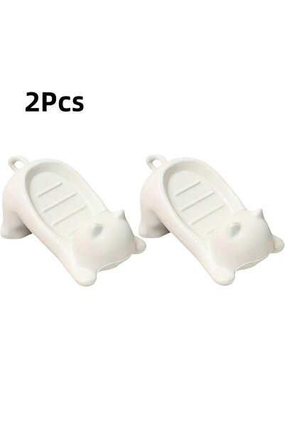 Choice طبق صابون أبيض لطيف على شكل قطة كرتونية مكون من قطعتين مع حامل تصريف ب...