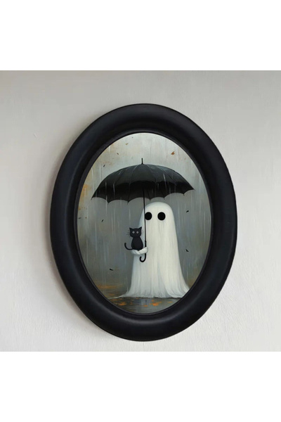 Choice قطعة واحدة سوداء من لوحة جدارية زخرفية لشبح هالوين صغير يحمل مظلة قطة ...