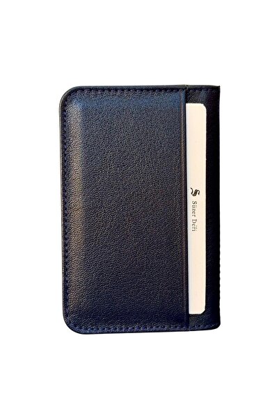 S.S SÜZER DERİ Navy Blue Genuine Leather Mini Size Bi-Fold Flat Model Credit Card Holder - 3044-Navy Blue