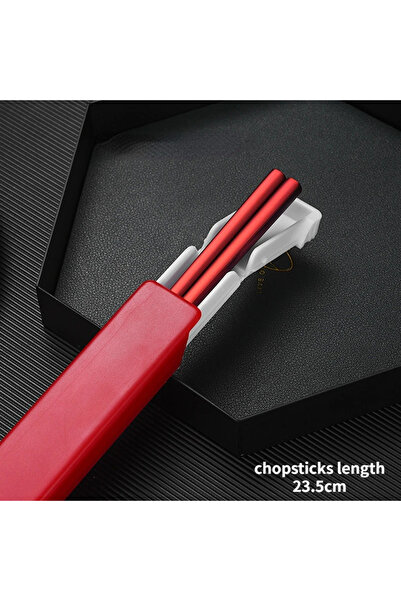 Choice Red 304 Stainless Steel Chopstick Lunch Tableware Travel Portable Chopsticks With Storage Box Holder
