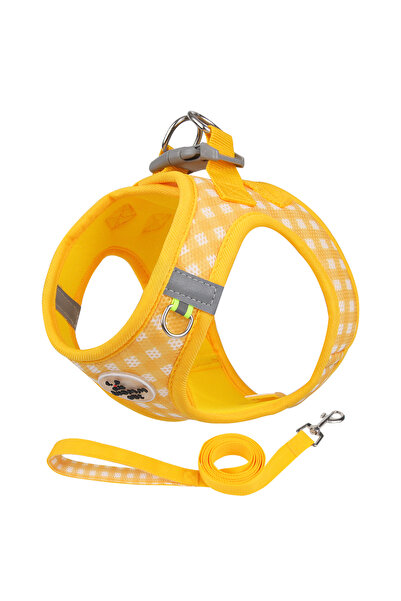 Choice حزام صدر للقطط الصغيرة باللون الأصفر S، مقود قطط منقوش جديد مضاد للكسر، حزام صدر عاكس قابل للتعديل للحيوانات الأليفة