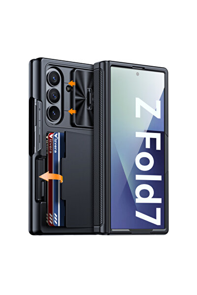 Choice جراب أسود لهاتف Galaxy Z Fold7، مزود بمحفظة RFID وحامل بطاقات، وغطاء ل...