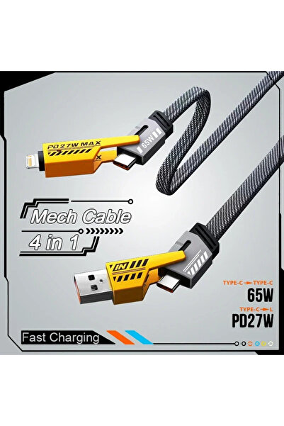 Choice كابل شحن سريع 4 في 1 أسود بطول متر واحد، كابل PD QC Mecha بقوة 65 وات ...