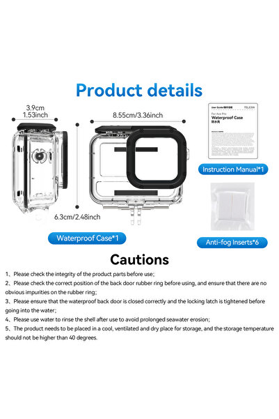 Choice جراب TELESIN مقاوم للماء حتى عمق 45 مترًا لكاميرا Insta360 Ace pro، غطاء للغوص تحت الماء