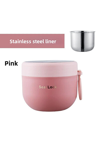 Choice Pink 600ML 304 Stainless Steel Soup Noodle Bowls with Lid Microwave Sa...