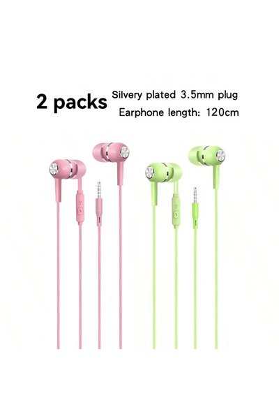 Choice وردي وأخضر 1-8 قطع سماعات رأس سلكية مقاس 3.5 مم داخل الأذن مع ميكروفون...