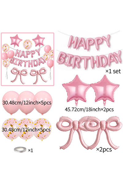 Choice مجموعة بالونات أخرى مجموعة بالونات وردية مع فيونكة، حروف عيد ميلاد، با...