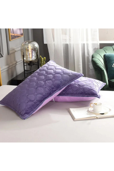 Choice 2 قطعة غطاء وسادة بنفسجي 1/2 قطعة غطاء وسادة مخملي كريستالي بلون سادة ...