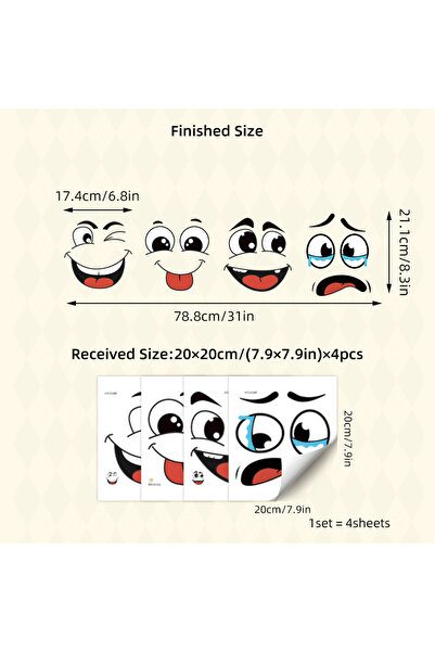 Choice 1set 4 sheets/Set Cartoon Face Stickers,Self-Adhesive, Plastic Surface...