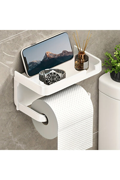 Choice حامل ورق تواليت أبيض قطعة واحدة - رف تخزين مثقب مثبت على الحائط موفر ل...