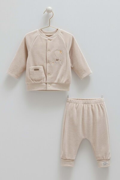 Caramell Star Point Front Zippered Bottom Top Set Beige