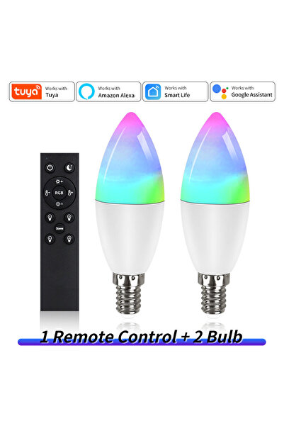 GGBEE 2 مصباح وجهاز تحكم عن بعد 7 وات Tuya Smart WiFi LED Bulb E14 Candel Lig...