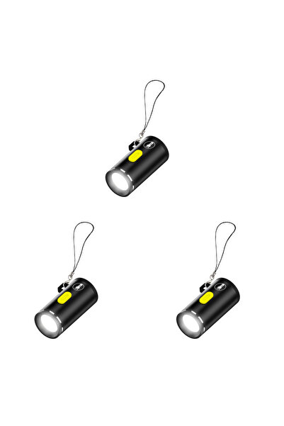 APWIKOGER Black 3PCS Type-C LED Handheld Strong Light Pocket Keychain Flashli...