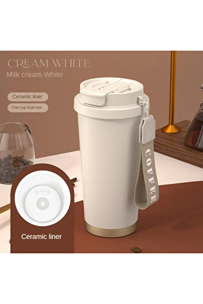 Choice ترمس حراري سيراميكي أبيض سعة 530 مل، ترمس حراري مزدوج الجدار قابل لإعا...