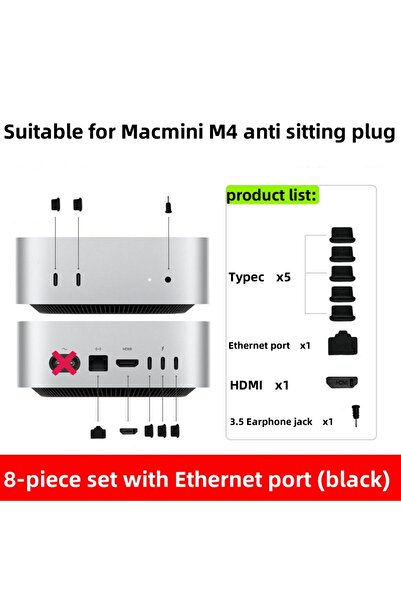 Choice أسود - 8 قطع مناسبة لسدادة الغبار 2024 Mini Host Plug من Apple M4/M4pr...