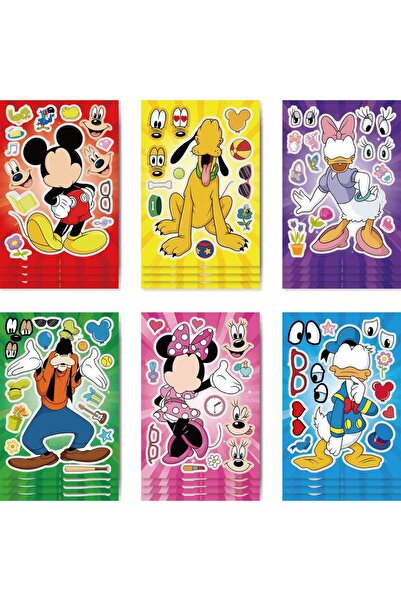 Disney 12pcs 2 per sheet 12Sheets Make a Face Puzzle Stickers Mickey Mouse Donald Duck Kids Assemble Jigsaw