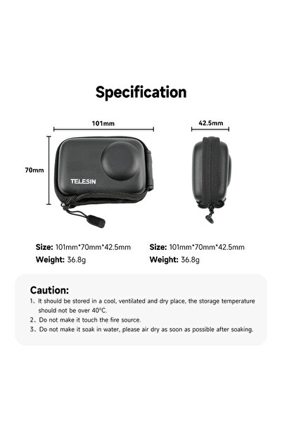 Choice For Action 4 3 TELESIN Mini Storage Protection Bag For Dji Osmo Action 4 Brushed Half Open Quick Rel