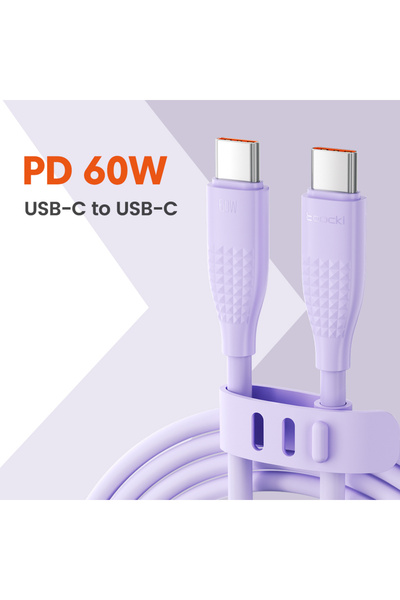 Toocki 1.2m 60W C-C Purple 100W USB C To Type C Cable Fast Charging Charger C...