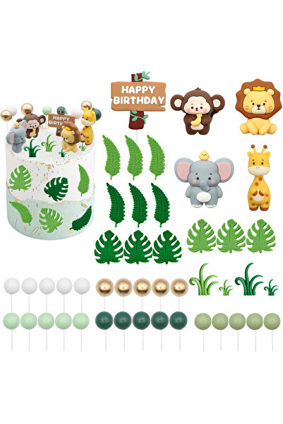 Choice3 46pcs Safari Jungle Animal Cake Topper Wild One Cake Decorati for Wil...