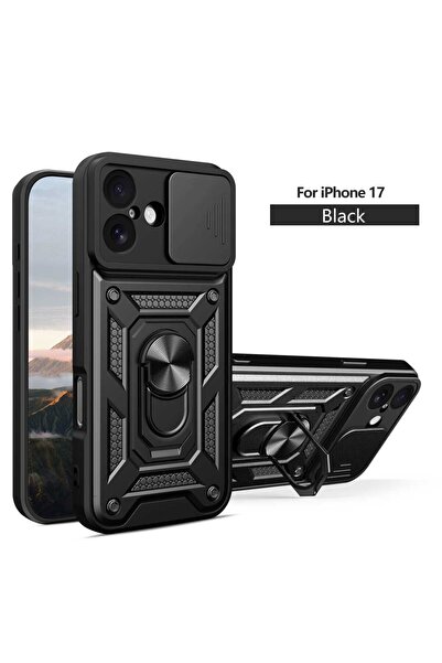 Choice جراب iPhone 17 أسود مقاوم للصدمات مع حامل سيارة لهاتف iPhone 17 وغطاء ...