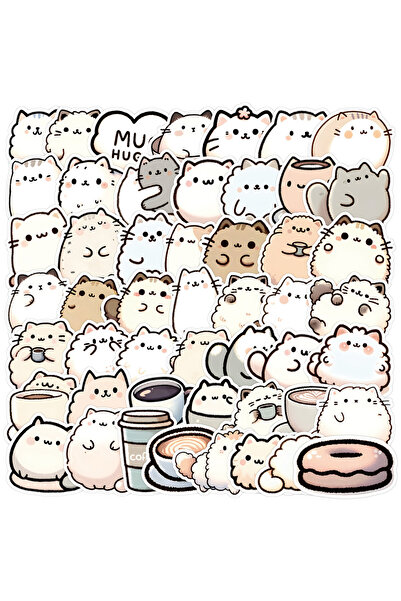 Choice ملصقات متعددة الألوان، 50 قطعة بتصميم قطة وقهوة لطيفة، مناسبة للهواتف ...