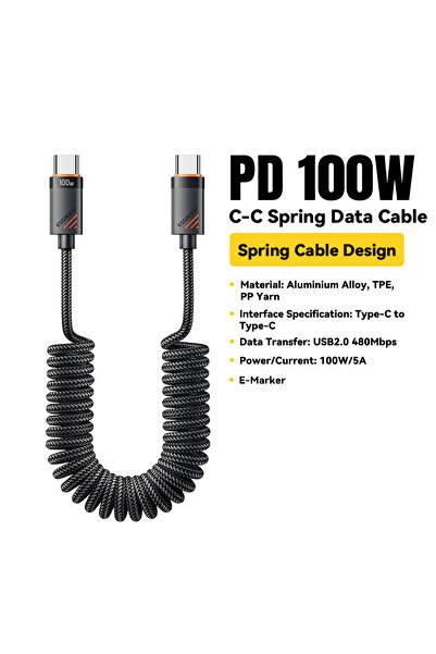 essager كابل شحن سريع من النوع C إلى C أسود اللون بطول 1.2 متر وقوة 100 واط، ...