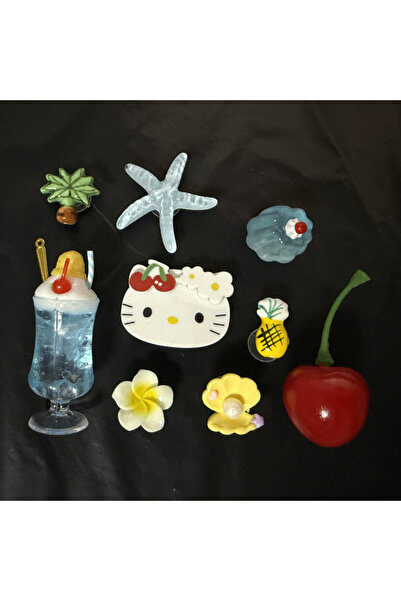 Miniso A Japanese Hawaiian Bikini Hello Kitty Shoe Flower Decoration Kawaii Vintage Ice Cream Drink Shell .