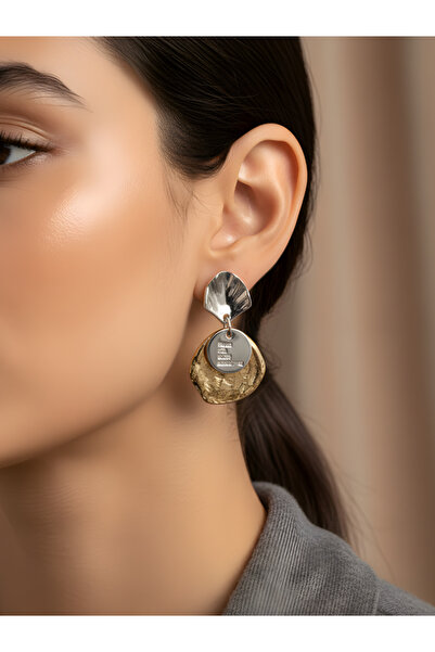 TURBİJ أقراط نسائية من قطعتين باللونين الذهبي والفضي |   أقراط متدلية ذات شكل...