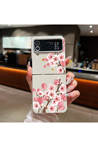 Choice جراب هاتف سامسونج جالاكسي زد فليب 4 A745 بيج وأبيض، متوافق مع زد فليب ...