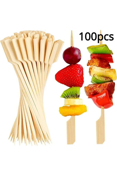 Choice 100PCS Wooden BBQ Skewers Hamburger Garnish Bamboo Sticks 12cm Disposable Forks Barbecue Sandwich Fr