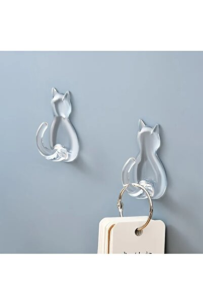 Choice قطعتان شفافتان من خطافات لاصقة على شكل ذيل قطة مثبتة على الحائط، خالية من الرسوم المتحركة، شفافة مقاومة للماء