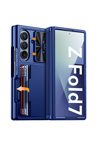 Choice جراب Galaxy Z Fold7 أزرق اللون، محفظة RFID مع حامل بطاقات، غطاء مفصلي،...