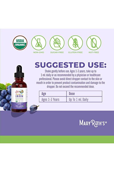 Maryruth's MaryRuth Organics Iron Supplement for Toddlers | Liquid Iron Supplement for Children Ages 1-3 | Iron